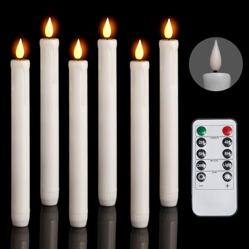 Homemory 6 Pack Plastic Taper Flameless Candles with Remote, Timer, Battery Operated CandleSticks with Flickering Bright Light, 9.6 Inches for Home Decoration