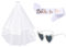 Keratobleem Set di 3 Addio Nubilato Accessori-Velo da Sposa Bianco,Occhiali da Sole Cuore con Perla, Sposa di Essere Bride to be Satin Sash, per Hen Feste Notte