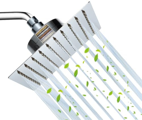 Rain Shower Head with Filtered, High Pressure Filtered Shower Head 12 SquareStainless Steel Waterfall Filter Showerhead for Hard Water