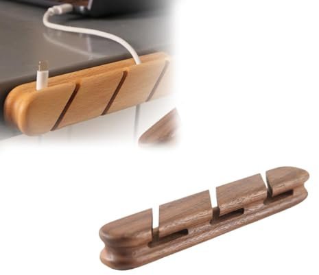 Kabelclips aus Massivholz, selbstklebender Kabelhalter, Kabelmanagement-Kabel-Organizer, Kabelbinder für Schreibtisch, Zuhause und Büro (Walnussholz, 3 Fächer)