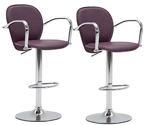 HEFZGDB Barhocker mit Armlehne 2 STK. Lila Kunstleder Stuhl Küche Barstuhl Küchenstuhl Badezimmerhocker für Gaststätten Bars Wohnzimmer Café