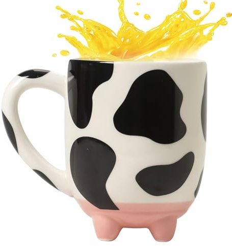 Tasse à café mignonne, tasses à café amusantes | Tasse imprimée vache faite à la main - 430 ml Tasse en céramique faite à la main à haute température - Tasse à large bouche pour le thé et le lait