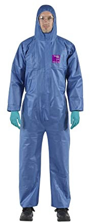 Ansell AlphaTec 1500 Model 138, Einweg-Schutzanzug mit Kapuze, Chemikalienschutz Type 5/6, Wasserabweisend Arbeits-Overall, Einmal-Schutzkleidung Herren Damen, Blau, Größe 3XL (1 Stück)