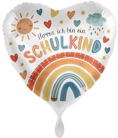 Herz-Folienballon * Hurra, Du bist ein Schulkind * als Deko und Geschenk zum Schulanfang und Einschulung | Größe: 43cm | Partydeko Luftballon Herzen Ballon Kinder Schule Schulstart ABC
