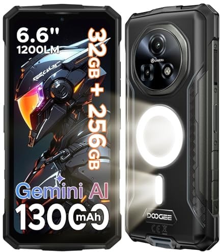 DOOGEE Fire5 Ultra Téléphone Portable Incassable, 13000mAh Telephone Incassable 32Go+256Go Android 15 Smartphone Incassable, 48MP+8MP,1200LM Lampe Camping,6.6HD+ 90Hz,Face ID/Fingerprint/Dual SIM/NFC