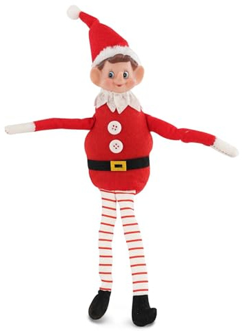 The Magic Toy Shop Christmas Elf 13.8/35cm - Poseable Limbs, Long Legs, Soft Body with Sand-Filled Base & Vinyl Head - Xmas Elf Decoration for Shelf, Santa's Little Helper, Soft Toy
