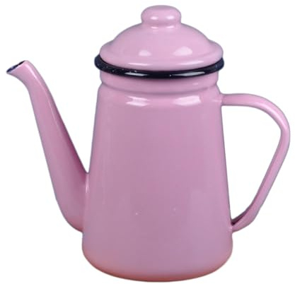 Gcljlmy Emaille-Kaffeekanne, 1,1 l, Kaffeekessel, langlebig, Dickes Wasser, Milchwärmer, Herd-Teekanne, Wasserkocher für Zuhause, Outdoor, Tee, Kaffee, Rosa