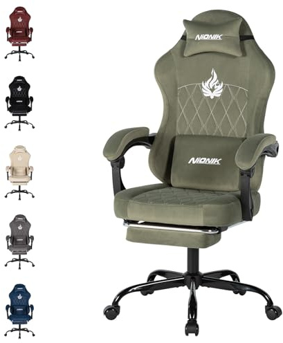 NIONIK Gaming Stuhl Einsteigermodell, Ergonomischer Computerstuhl mit Verstellbarer Höhe und Rückenlehne, Einfacher Gaming Stuhl für Kinder, Teenager, Erwachsene für Zimmer, Büro,Green