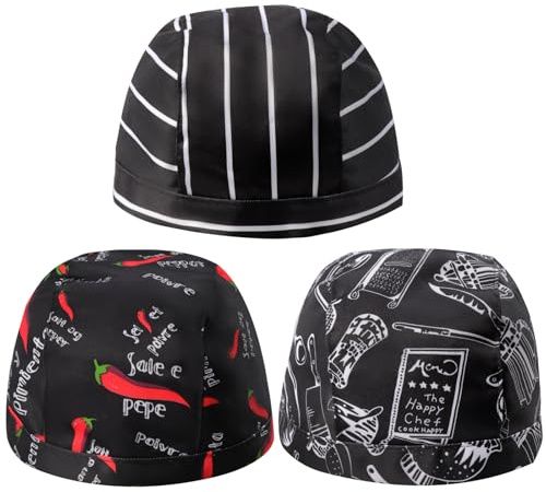 LLMSIX 3 Stück kochmütze Bandana,Verstellbar Stoff Kochmütze Herren Damen,Kappe Kopftuch Schweißabsorbierend Atmungsaktive Bistrohut,für Restaurants Hotels Bars Geschäfte Schulen und zu Hause