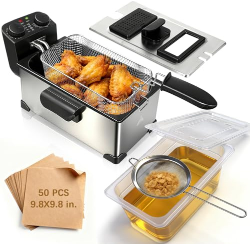 CATTLEMAN Deep Fryer with Oil Filtration, 1600W, 3L, Stainless Steel