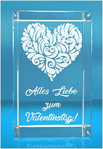 VIP-LASER 3D Glas Kristall I verziertes Herz I Alles Liebe zum Valentinstag graviert ideale Partnergeschenk für den Freund/Freundin