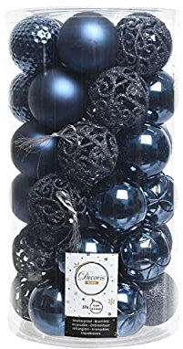 KAE Weihnachtskugeln Kunststoff 6cm x 37er Set mit Ornamenten (Marineblau)