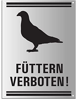 Vögel füttern verboten Schild Warnschild 4 Löcher Aluminium silbermatt eloxiert Format 20x15 cm Nr. 37156-EL