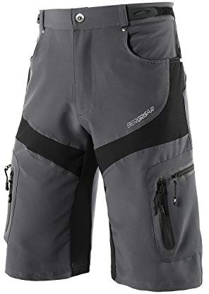 BERGRISAR Pantalones Cortos de Ciclismo Hombre Culotte para MTB y Bicicletas de montaña, Bolsillos con Cremallera, Resistente al Agua, Transpirables 1806BG, Gris, X-Large
