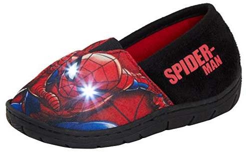 Marvel Spiderman Boys Light Up Flashing LED Slippers Kids Slip On Mules Childrens Indoor House Shoes