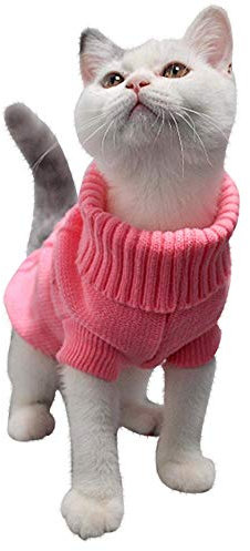 Doublehero Haustier Kleidung Herbst Winter Strickpullover Kostüm Jacke Mantel Rollkragen Warm Hundebekleidung Katze Kleiner Hunde Pulli Hemden Shirts Niedlich Haustierkleidung (M, Rosa)