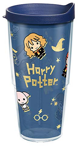 Tervis Doppelwandiger Harry-Potter-Becher mit Charm-Icons, hergestellt in den USA, hält Getränke kalt und heiß, 680 ml, transparent