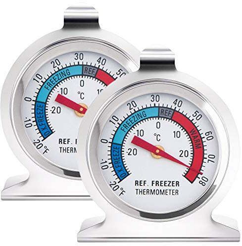 Anvin Refrigerator Thermometers Large Dial Freezer Thermometer with Dual-Scale -30~30°C/-20~80°F for Freezer Refrigerator Cooler, Hooks or Stands Alone Thermometers Durable Steel (Pack of 2)