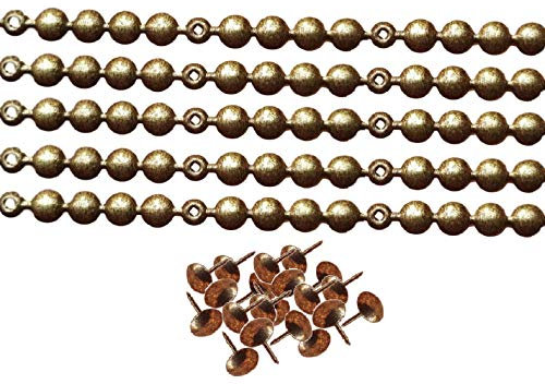5 Liste Bullette da 100 cm + 100 chiodi - 1/3-9 mm. foro. Borchie tappezzeria (Oro vecchio)