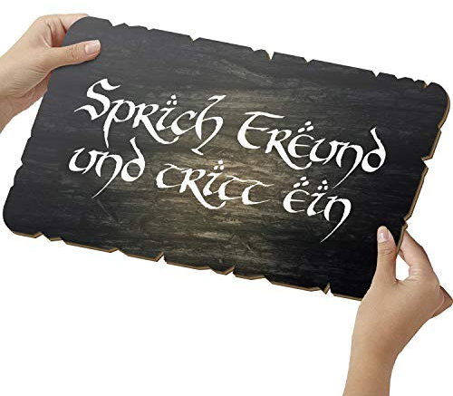 Sprich Freund Schild aus Holz - personalisierbares Namens Geschenk - Film Deko - personalisierbar zum Hinstellen/Aufhängen - Sprich Freund und Tritt ein - persönliches Geschenk