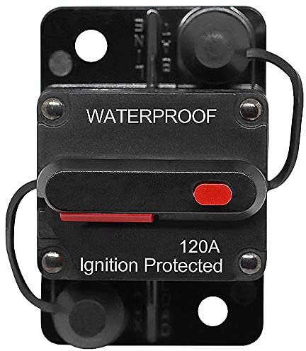 Ruolin Disjoncteur de Voiture 30A - 150A, DC 12V - 48V Disjoncteur Étanche avec Réinitialisation Manuelle pour Moteur Auto Voiture Marine Bateau Vélo Stéréo Audio, 120A