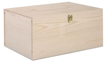 green leaves Natural Finish Wooden Storage Box DIY Crate With Hinged Lid And Locking Clasp (Large)