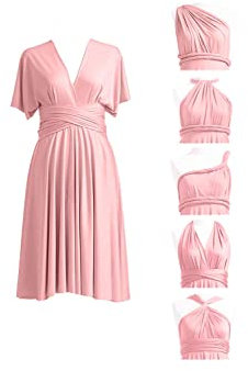 Damen Convertible Kleid Kurz Infinity Kleid Transformer Multiway Wickelkleid für Brautjungfer, Dusty Rose, 46