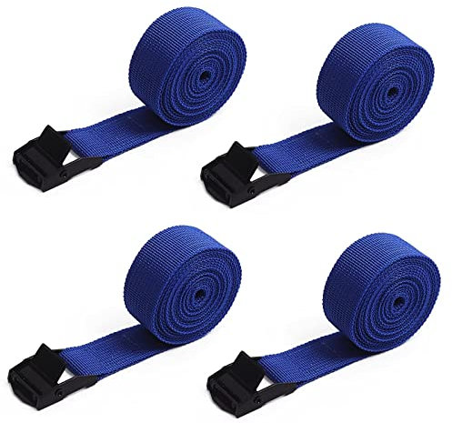 AYUEBO Spanngurt Zurrgurt Befestigungsgurt 4 Stück spanngurt spannbänder belastbar bis 200 kg 4er Pack verstellbare Gurtband für Fahrrad Sackkarre Motorrad Koffer Anhängerkupplung blau 2m
