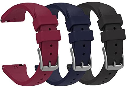 Compatible avec Garmin Forerunner 55 158 245 645/Amazfit BIP GTS3 GTS 2 MINI/Samsung Galaxy Watch 4 Bracelet de rechange en silicone pour montre connectée Venu Sq/venu2 Plus (noir + bleu + bordeaux)