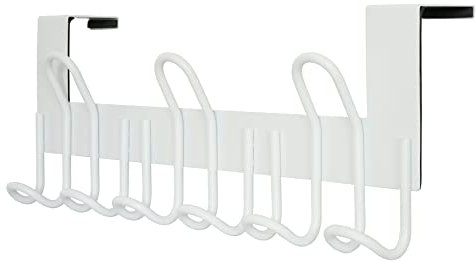 SKOLOO Türgarderobe zum Einhängen - für Türen bis 4,5 cm Dicke, Edelstahl Türhakenleiste mit 9 Haken, Tür-Hakenleiste für Mäntel, Hüte, Handtücher, Jacken, Weiß, 2er-Pack