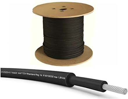 Solar Panel PV Cable DC Rated Double Insulated, UV Resistant (H1Z2Z2-K - Solar) - Black, Red & Blue -1800V (50 Metres, 4mm² Black)