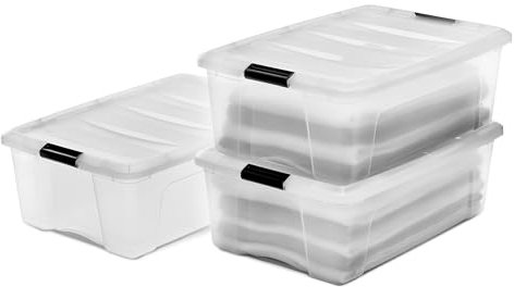 Iris Ohyama Aufbewahrungsboxen mit Deckel, 30L, 3er-Set, Transparent, Sicherer Verschluss, Stapelbar, Griffe, Schlafzimmer, Schrank, Büro, Organisation, BPA-freies Plastik, Ordnungsboxen, DDNTB-30