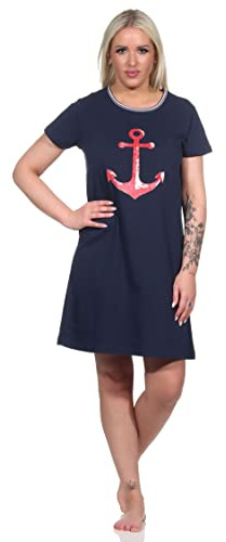 Normann Maritimes Damen Kurzarm Nachthemd mit Anker-Motiv - 122 214 10 755