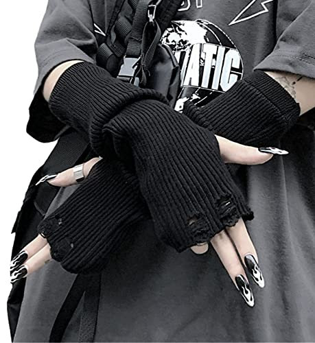 URAWESO Goth Armstulpen Emo Punk Y2k Armstulpen Fingerlose Handschuhe Cosplay Kostüm, Black01, Einheitsgröße