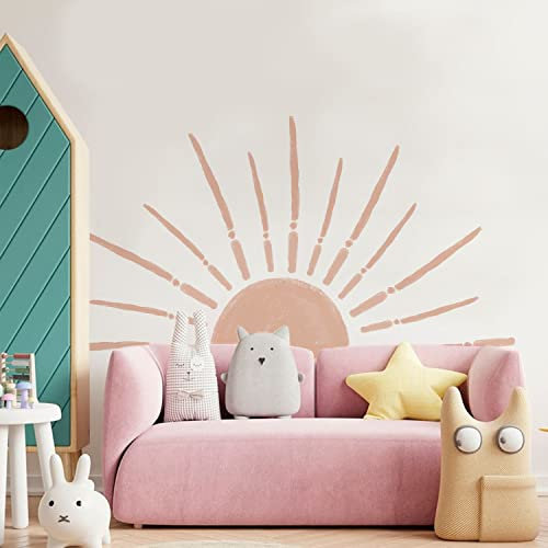 astrkiz Wandtattoo Sonne Selbstklebend Wandaufkleber Boho sonne aufkleber groß Wandsticker Sonne Wandtattoo für Kinder Mädchen Junge Kinderzimmer Babyzimmer, Pink Halbsonne A 120 x 62 cm