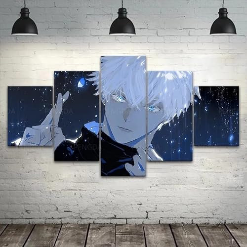 VEYEBZ 5 Stück Gerahmte Leinwand Malerei Kunst Abstrakte Modulare Poster 150×80Cm, Anime-Jujutsu-Kaizen, Gojo-Satoru Familie Schlafzimmer Wohnzimmer Dekor Möbel Hd Wandbild Drucken Geschenk