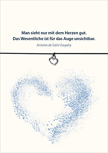 Glücksschmiedin - Wunscharmband mit Herz Anhänger in Silber und Spruchkarte, lokal handgemacht (Schwarz - Kleiner Prinz)