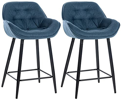 CLP 2er Set Barhocker Gibson - Tresenstuhl Mit Fußstütze - 2 x Tresenhocker Gepolstert | Farbe blau Material Stoff