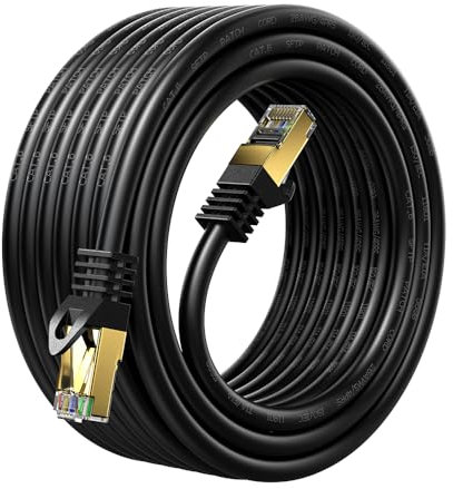 Qxcynsef Outdoor Cat 6 Ethernet Cable 60M,Cat6 Internet LAN RJ45 Shielded-550-Mhz Waterproof Direct Burial Network Cable (Black, 60M)