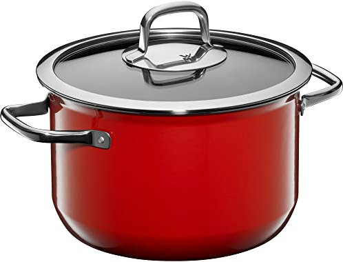 WMF Fusiontec Mineral Kochtopf groß 22 cm, Glasdeckel, Fleischtopf Induktion 4,7l, High-Tech Keramik, backofenfest, kratzfest, Made in Germany, spülmaschinengeeignet, rot