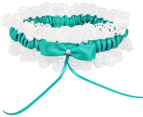 Satohom Giarrettiera Sposa Blu Bianca in Pizzo - Elastica 30-60 cm - da Lanciare e Indossare per Matrimonio