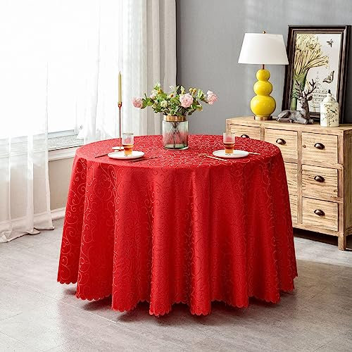 BHOMTY Runde Jacquard-Tischdecke Schützt und dekoriert den Tisch Geeignet für Haus, Hotel Restaurant, Hochzeit Bankett, Büro Treffen Rot Durchmesser 160 cm