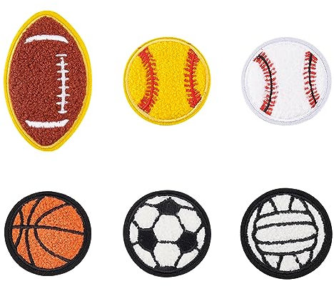 FINGERINSPIRE 12PCS 6 Styles Chenille Ball Embroidery Patches Iron on Patches Sport Ball Applique Patches Baseball Basketball Volleyball Football Rugby Patterns Patches for DIY Crafts Jackets Clothes