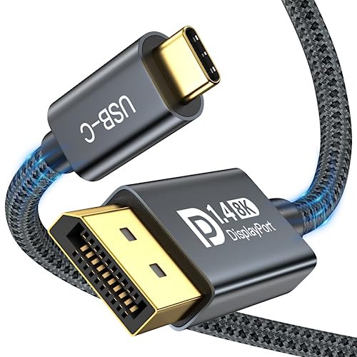 3.3FT USB C to Displayport 1.4 Cable for Thunderbolt 4/3 and USB4, 32.4Gbps Nylon Braided Type C to DP Cord, 8K@60Hz/4K@144Hz/4K@60Hz/2K@240Hz Monitor Display Compatible for iPhone 15, MacBook Pro