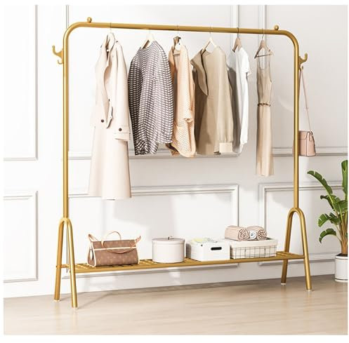 Portant-vêtements moderne doré, porte-manteau avec crochets latéraux et étagères à chaussures, porte-manteaux pour chambre, vestiaire, buanderie, charge 70 kg ( Color : Gold , Size : 120x33x147cm )
