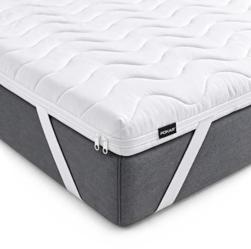 POKAR Matratzentopper 200x200 cm | Premium 5 cm Komfortschaum Matratzenauflage | Topper für Boxspringbett, Matratze und Gästebett | Waschbarer Bezug, rutschfest | Oeko-TEX | Made in EU