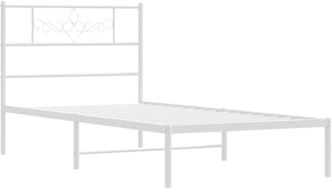 vidaXL Bettgestell, Bettrahmen mit Kopfteil Lattenrost, Metallbett Bett für Schlafzimmer, Einzelbett Gästebett, Metall Weiß 100x190cm