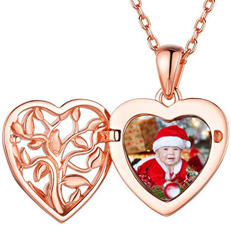 Custom4U Rose Gold Family Tree Locket Necklace for Women Girls Photo Engraved Personalised Pendant Chain (with Gift Box)