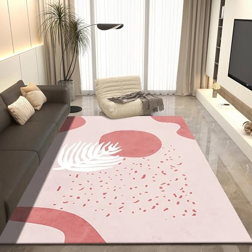 Tzvpsu Antirutsch Rutschfester, Langlebiger Wohnzimmerteppich In Rosa-weißem, Schlichtem Design,deko jugendzimmer,teppiche modern Designer für Wohnzimmer 180x250cm