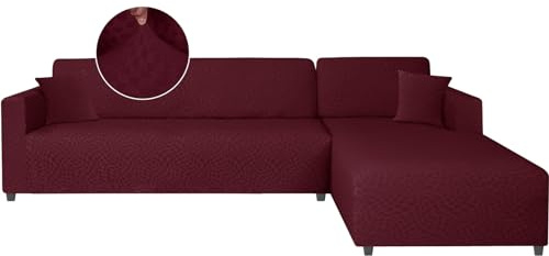 Ystyle Sofabezug L Form Stretch Links/Rechts, 3+3 Sitzer, Burgunderrot | Elastisch Sofabezug Ecksofa Couchbezug L Form, Universal Sofa Überzug Ecksofa, Couch Cover L Shape Sofaschoner Schonbezug